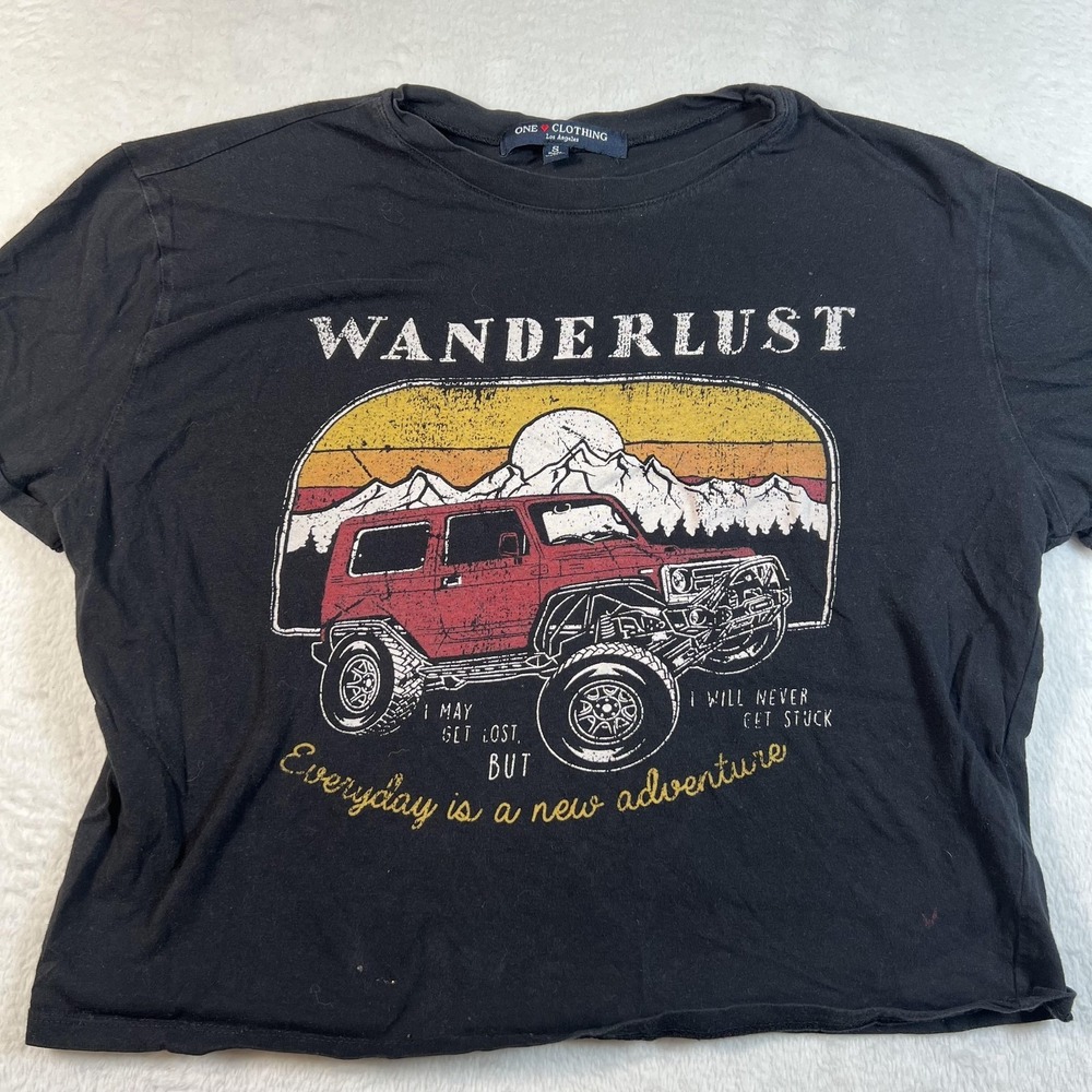 One Clothing Shirt Womens Small Black Wanderlust Off Road Adventure‎ Tee
